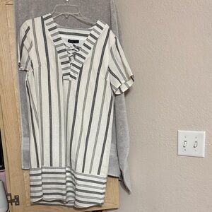 Very J Gray Striped Lace-Up Dress